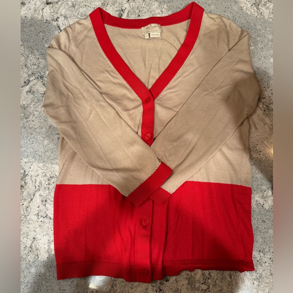 Kate Spade XS Cream and Red Cardigan